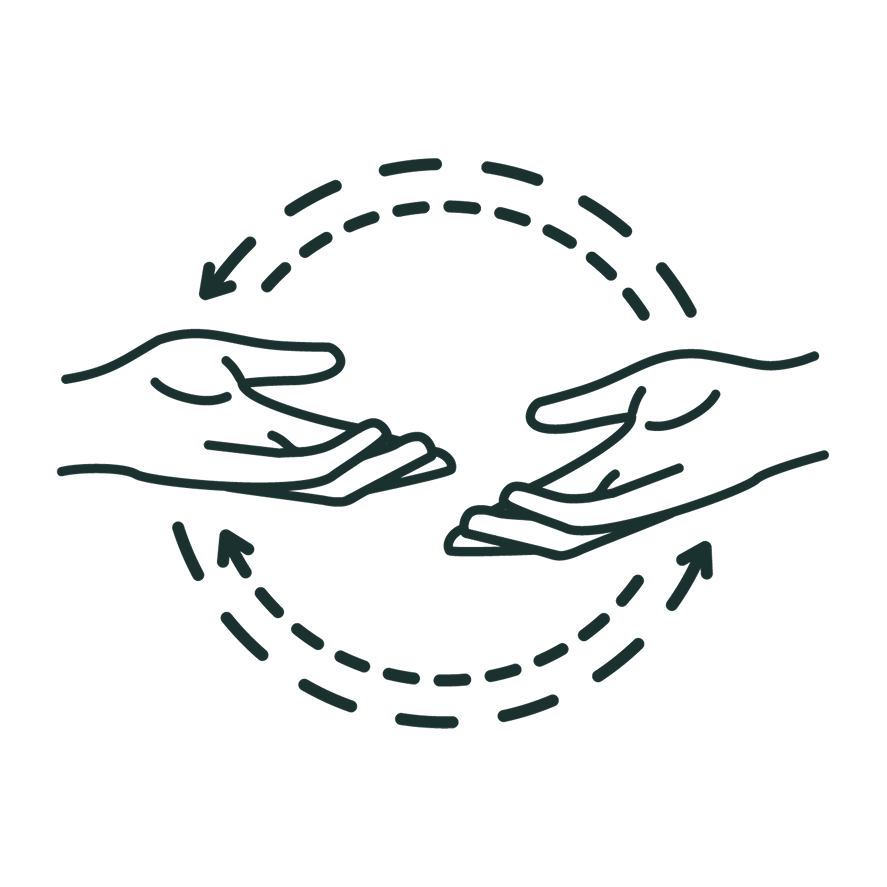 hands outstretched with circular arrows doodle